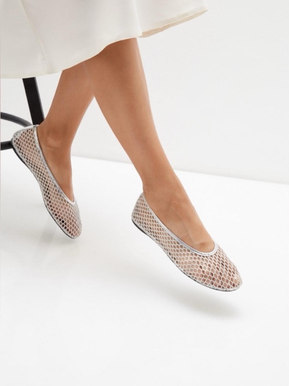 Mango Silver Mesh Ballet Flats